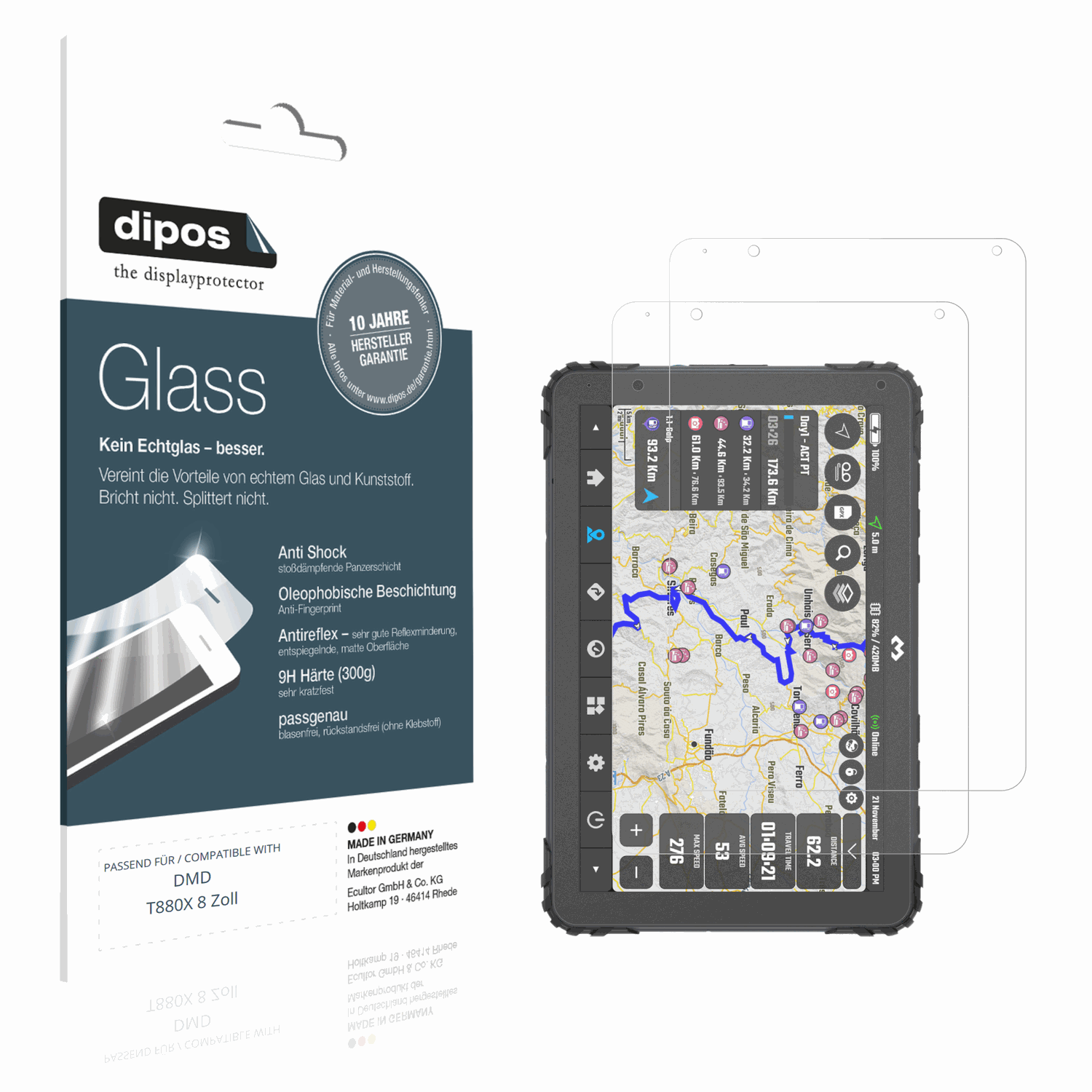 Matte Displayschutzfolie von dipos passend für DMD T880X 8 Zoll, 9H kratzfest und blasenfrei montiert