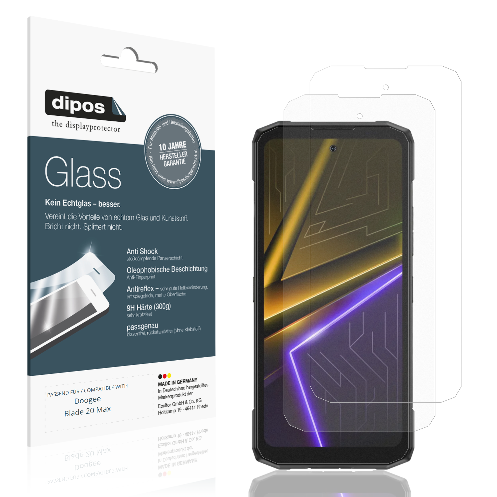 Matte Displayschutzfolie von dipos passend für Doogee Blade 20 Max, 9H kratzfest und blasenfrei montiert