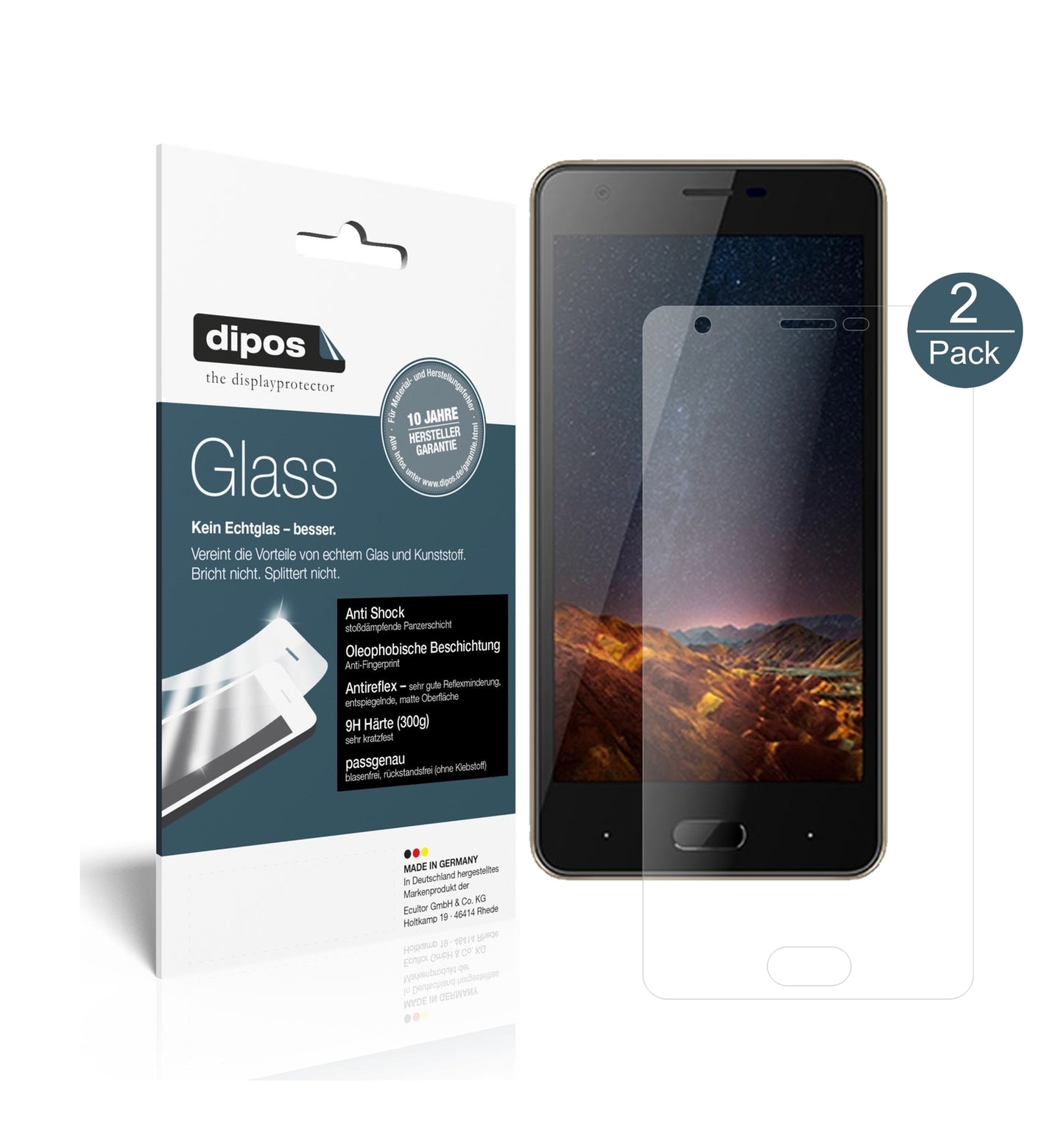 Matte Displayschutzfolie von dipos passend für Doogee X20, 9H kratzfest und blasenfrei montiert