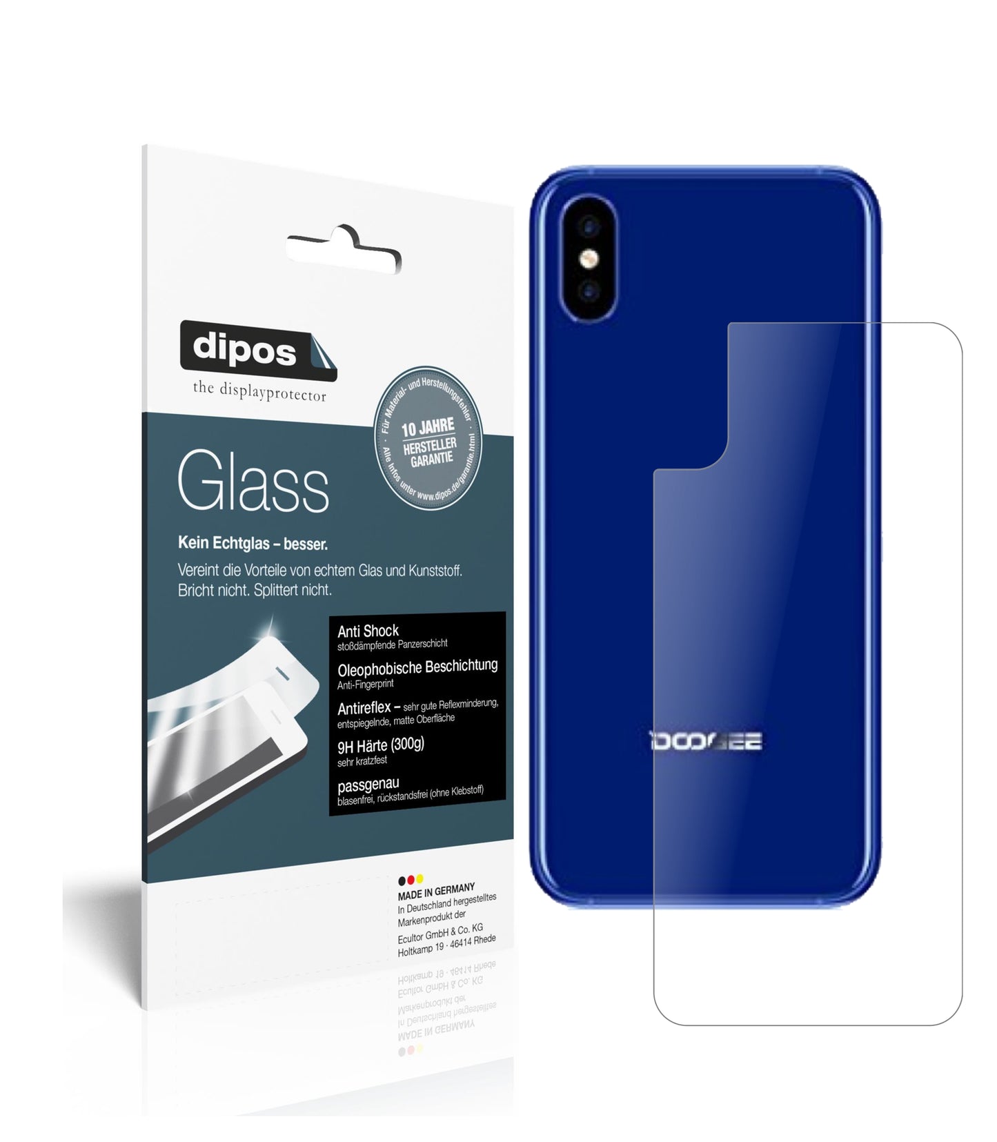 Matte Displayschutzfolie von dipos passend für Doogee X50L Rückseite, 9H kratzfest und blasenfrei montiert