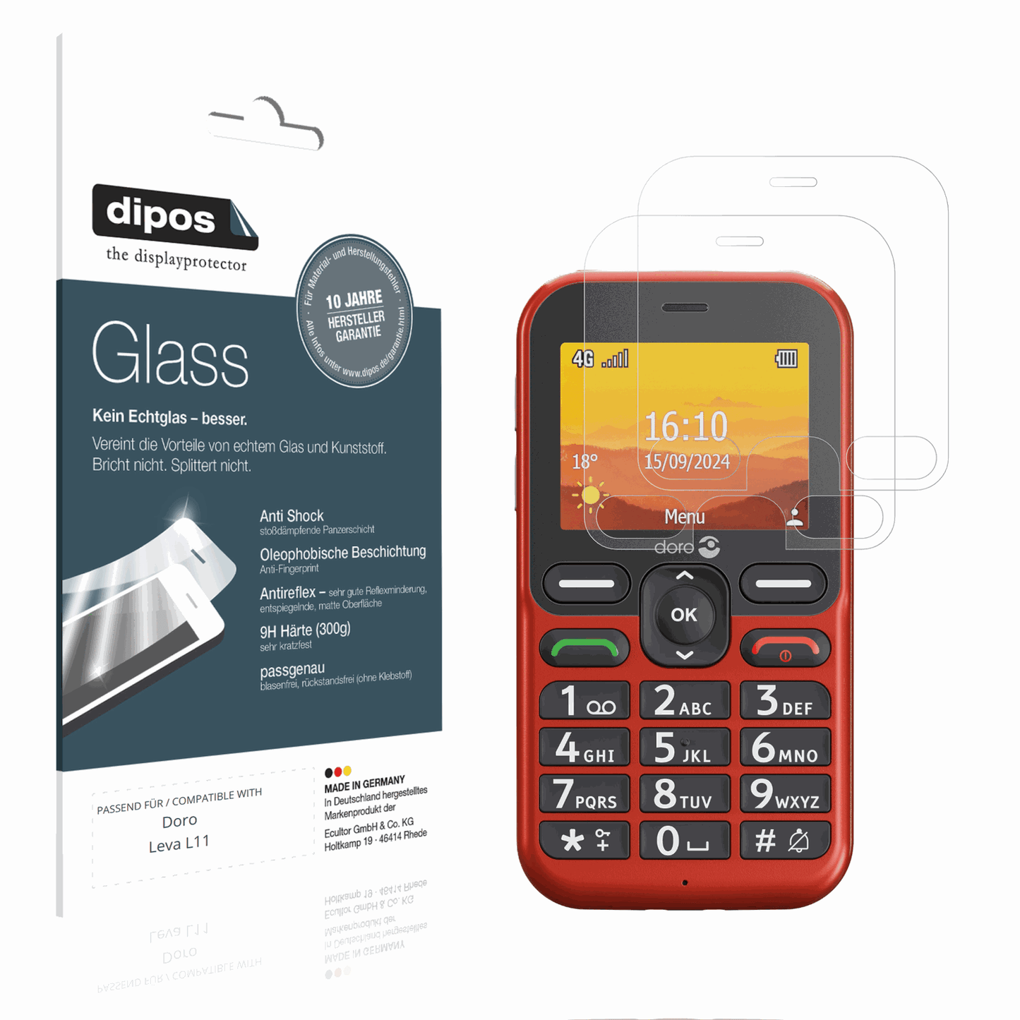 Matte Displayschutzfolie von dipos passend für Doro Leva L11, 9H kratzfest und blasenfrei montiert