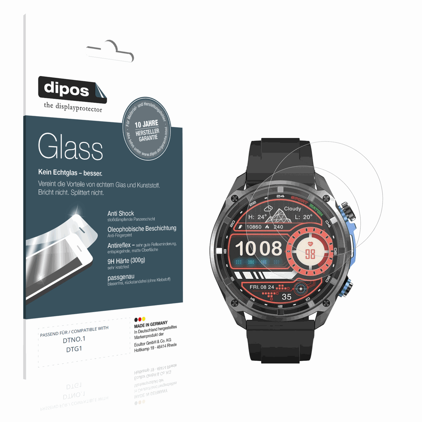 Matte Displayschutzfolie von dipos passend f�r DTNO.1 DTG1, 9H kratzfest und blasenfrei montiert
