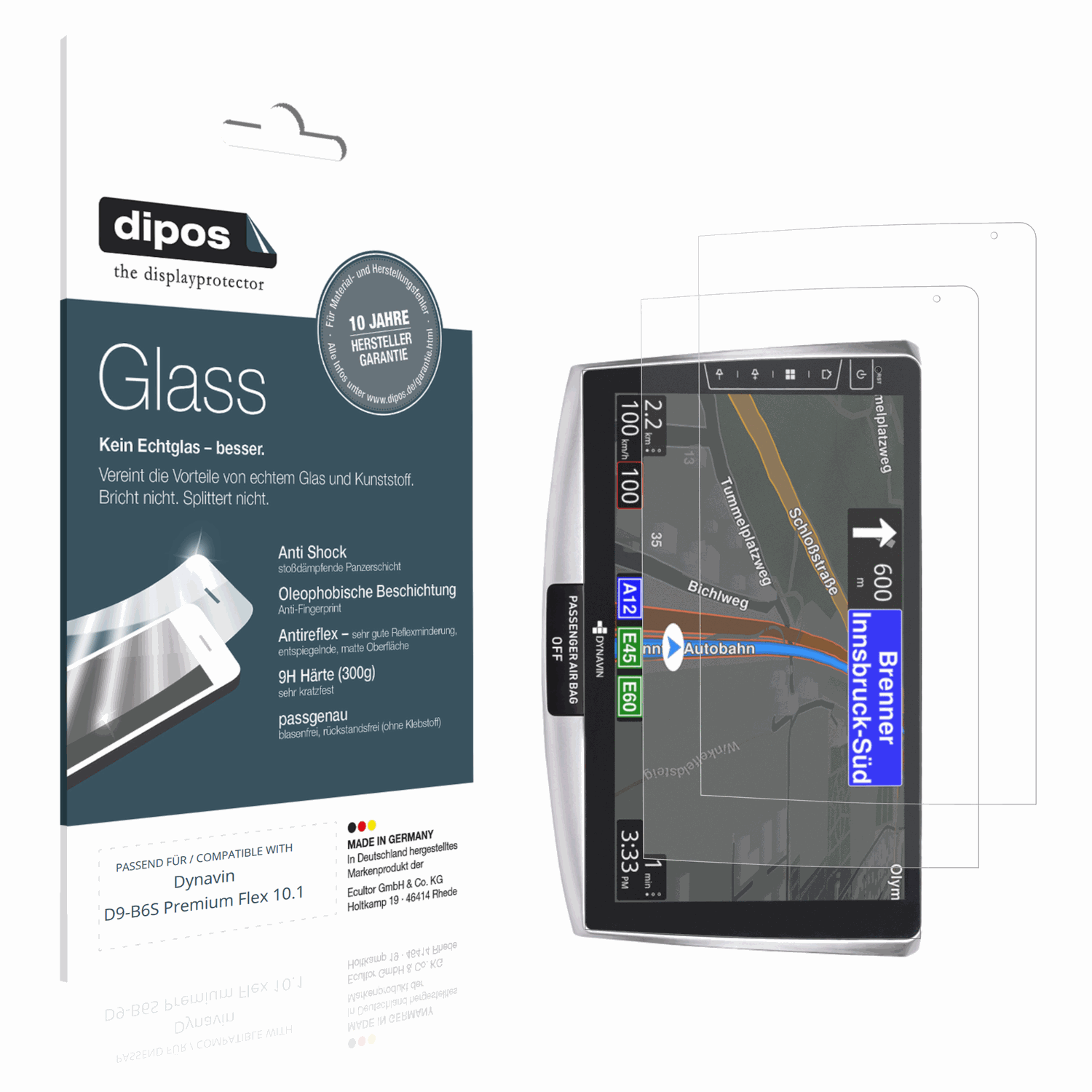Matte Displayschutzfolie von dipos passend für Dynavin D9-B6S Premium Flex 10.1, 9H kratzfest und blasenfrei montiert