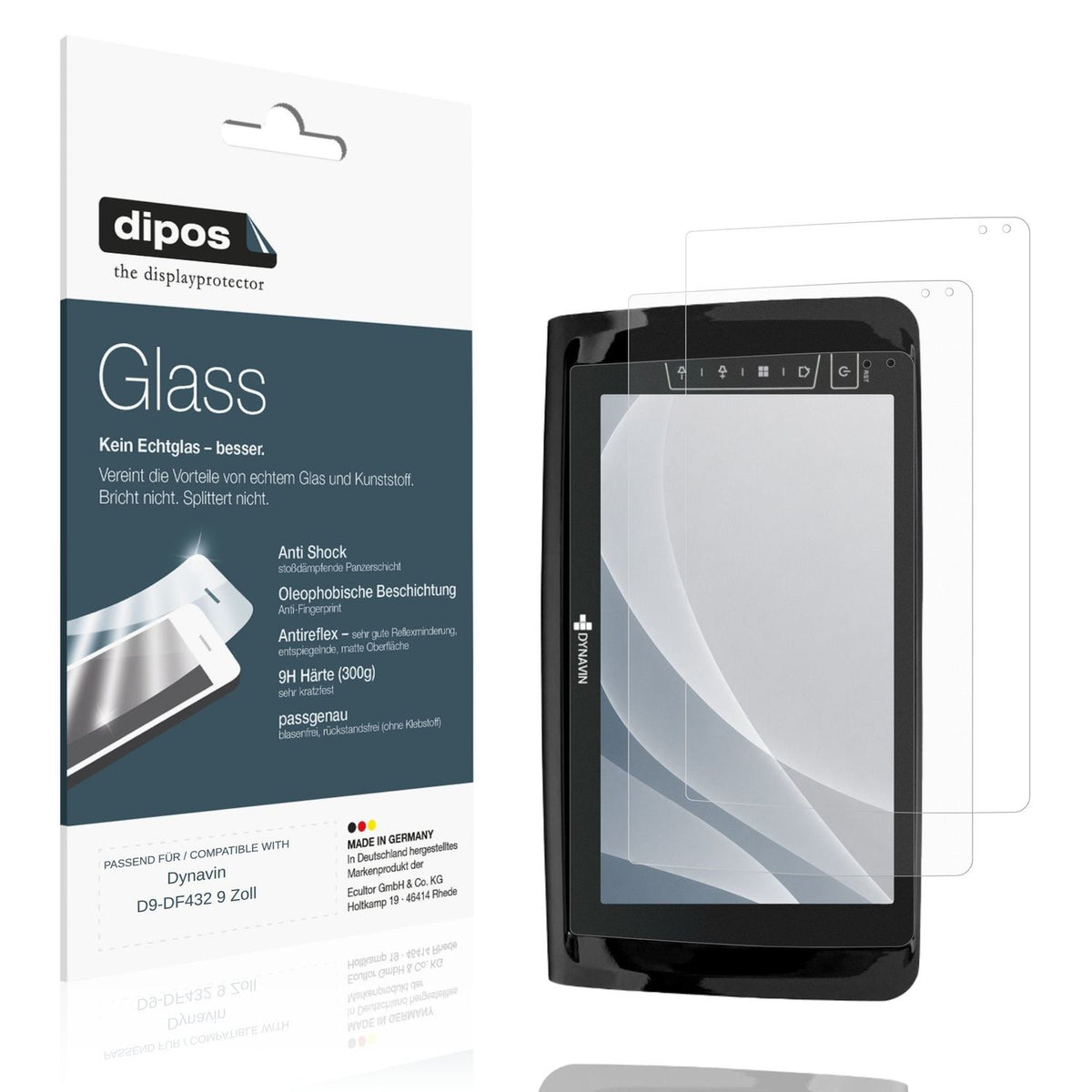 Matte Displayschutzfolie von dipos passend für Dynavin D9-DF432 9 Zoll, 9H kratzfest und blasenfrei montiert