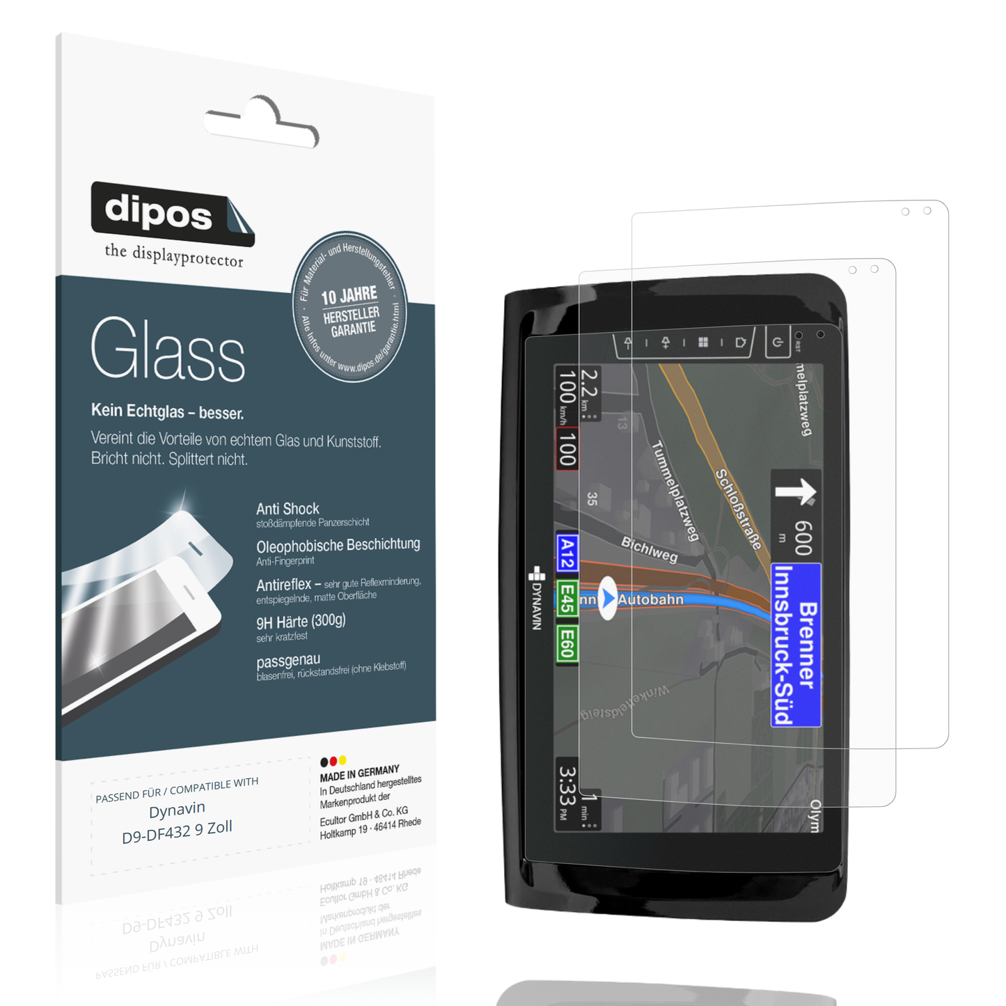 Matte Displayschutzfolie von dipos passend für Dynavin D9-DF432 9 Zoll, 9H kratzfest und blasenfrei montiert