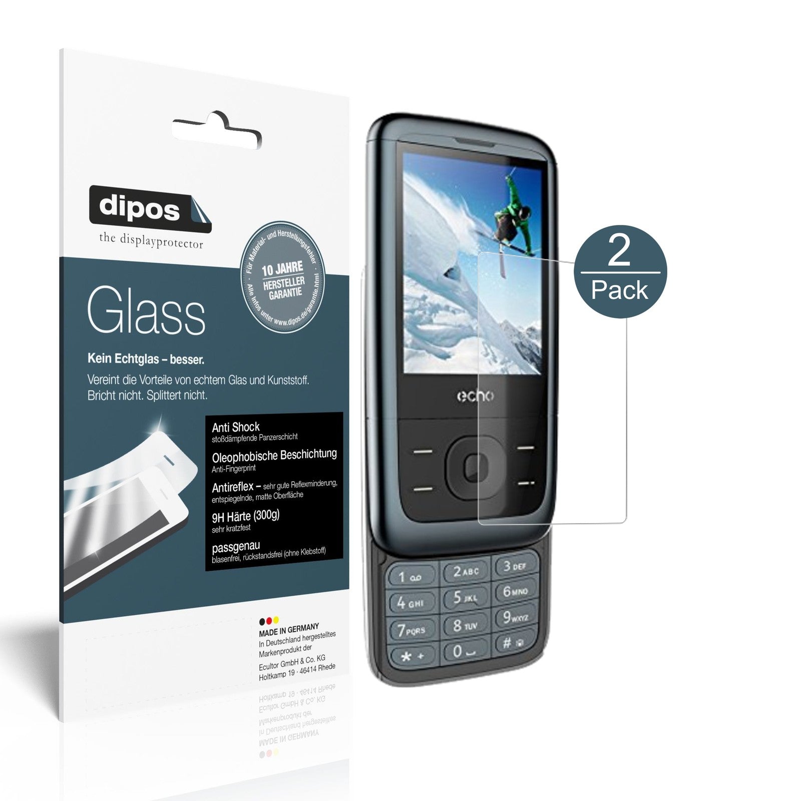 Matte Displayschutzfolie von dipos passend für ECHO SLIDEBA Slide 2,4 Zoll, 9H kratzfest und blasenfrei montiert