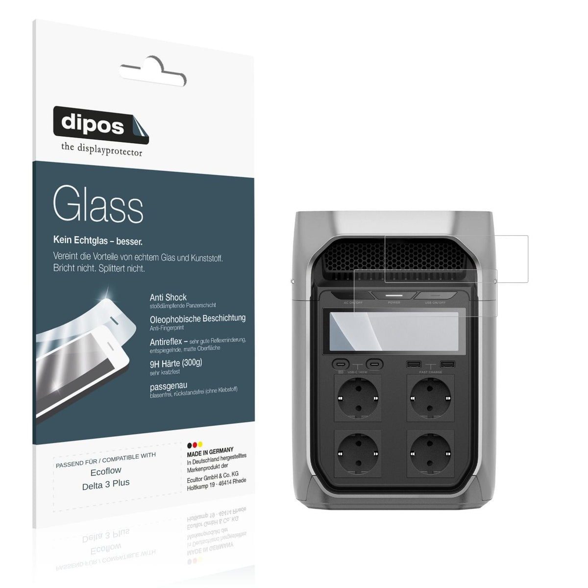 Matte Displayschutzfolie von dipos passend für Ecoflow Delta 3 Plus, 9H kratzfest und blasenfrei montiert