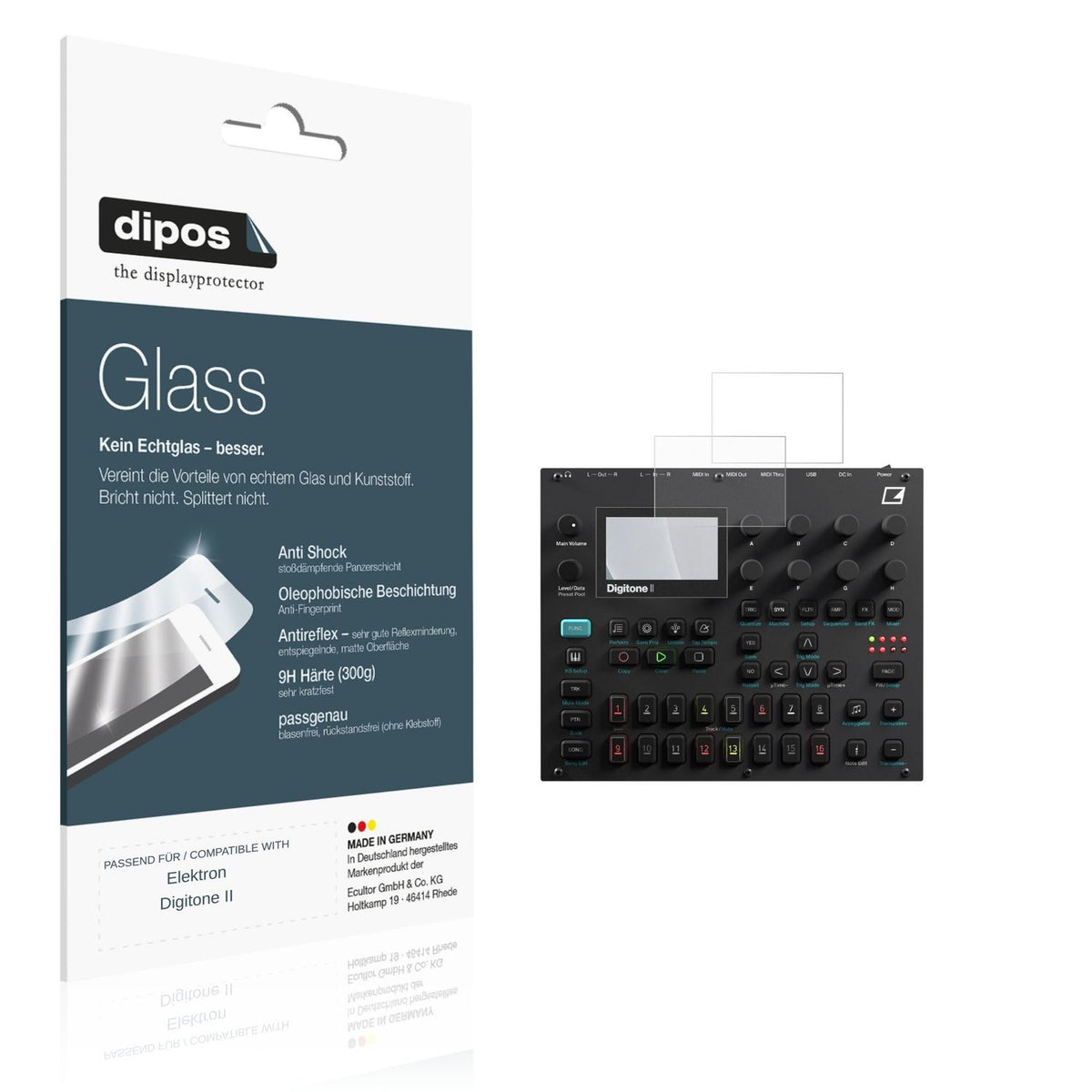 Matte Displayschutzfolie von dipos passend für Elektron Digitone II, 9H kratzfest und blasenfrei montiert