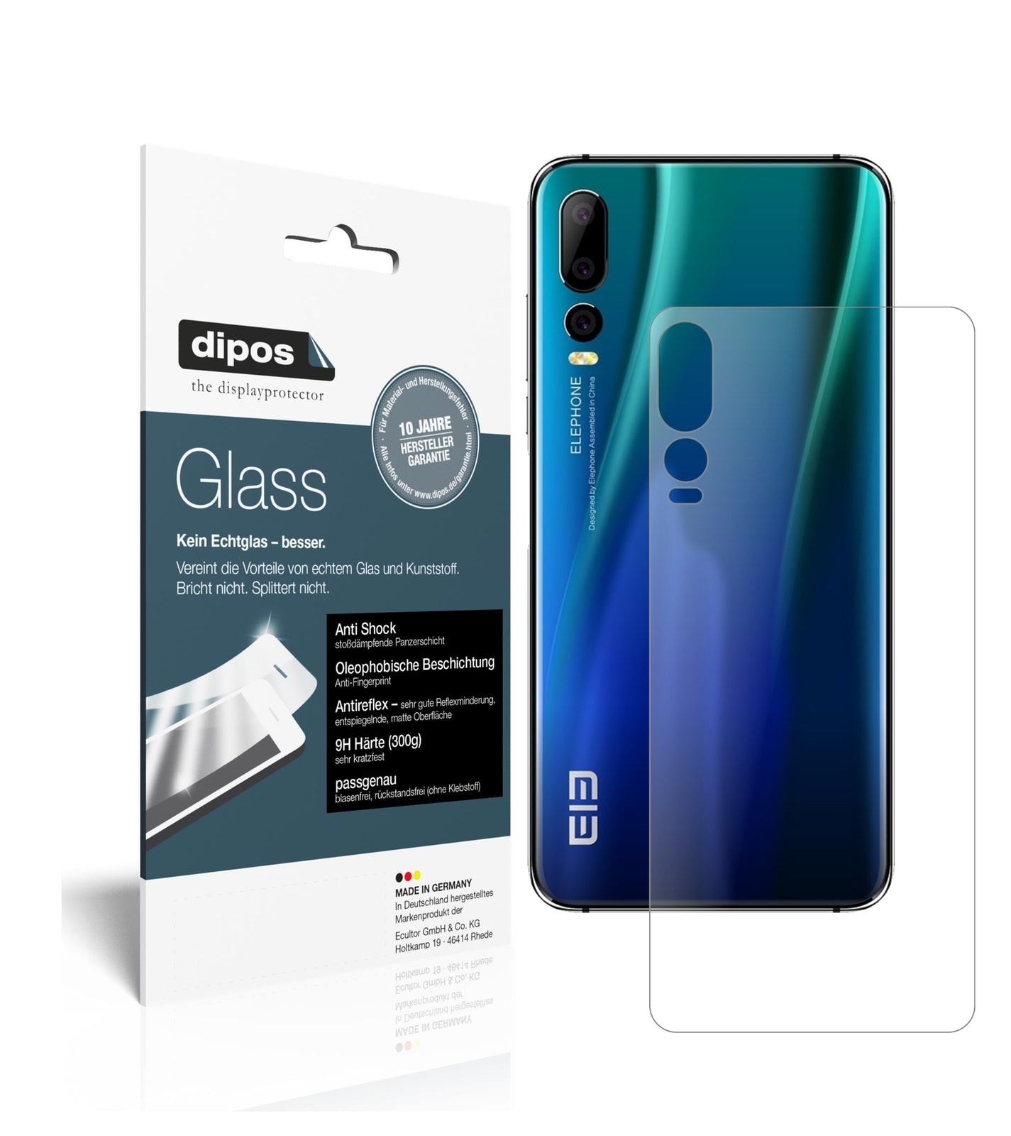 Matte Displayschutzfolie von dipos passend für Elephone A5 Rückseite, 9H kratzfest und blasenfrei montiert