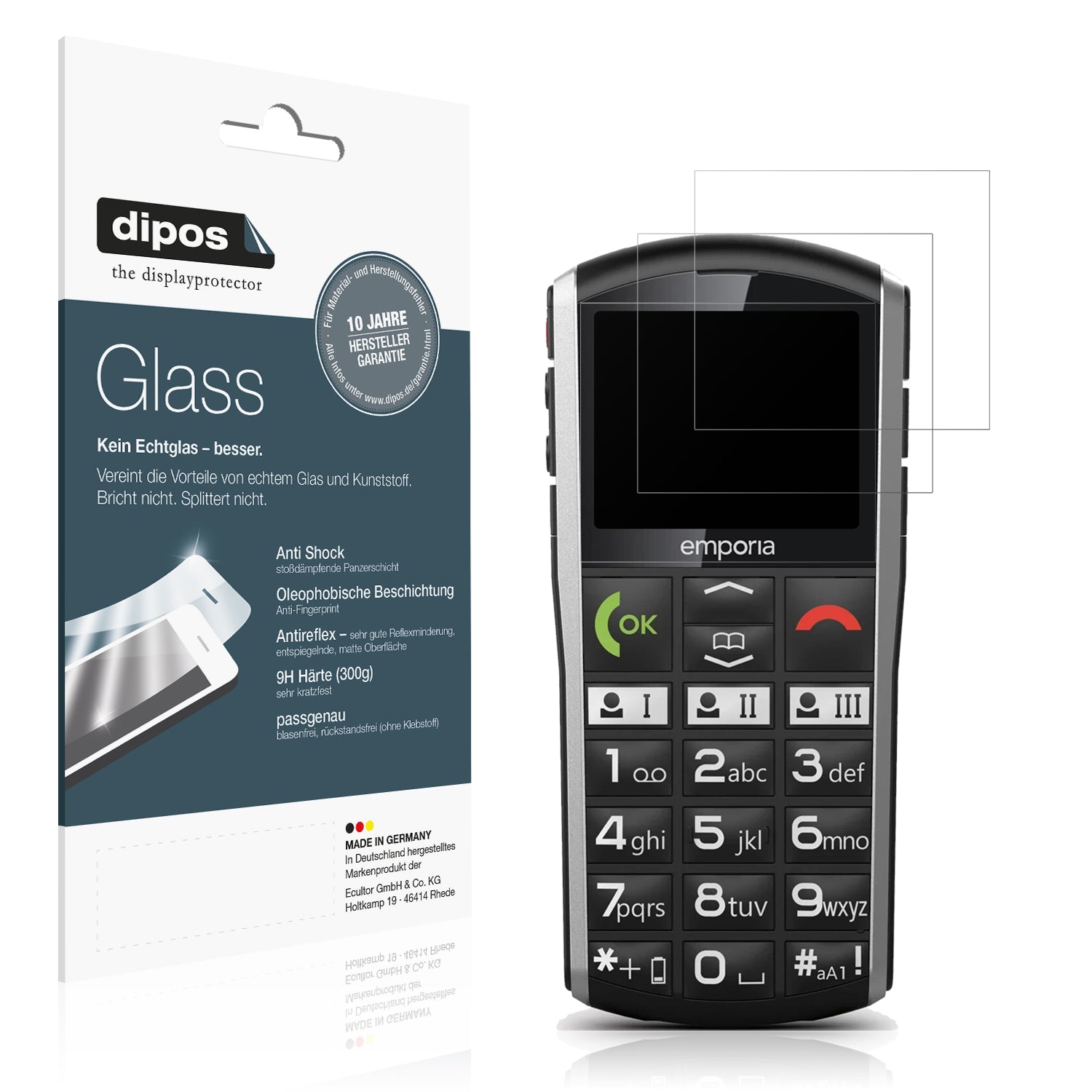 Matte Displayschutzfolie von dipos passend für emporia Simplicity, 9H kratzfest und blasenfrei montiert