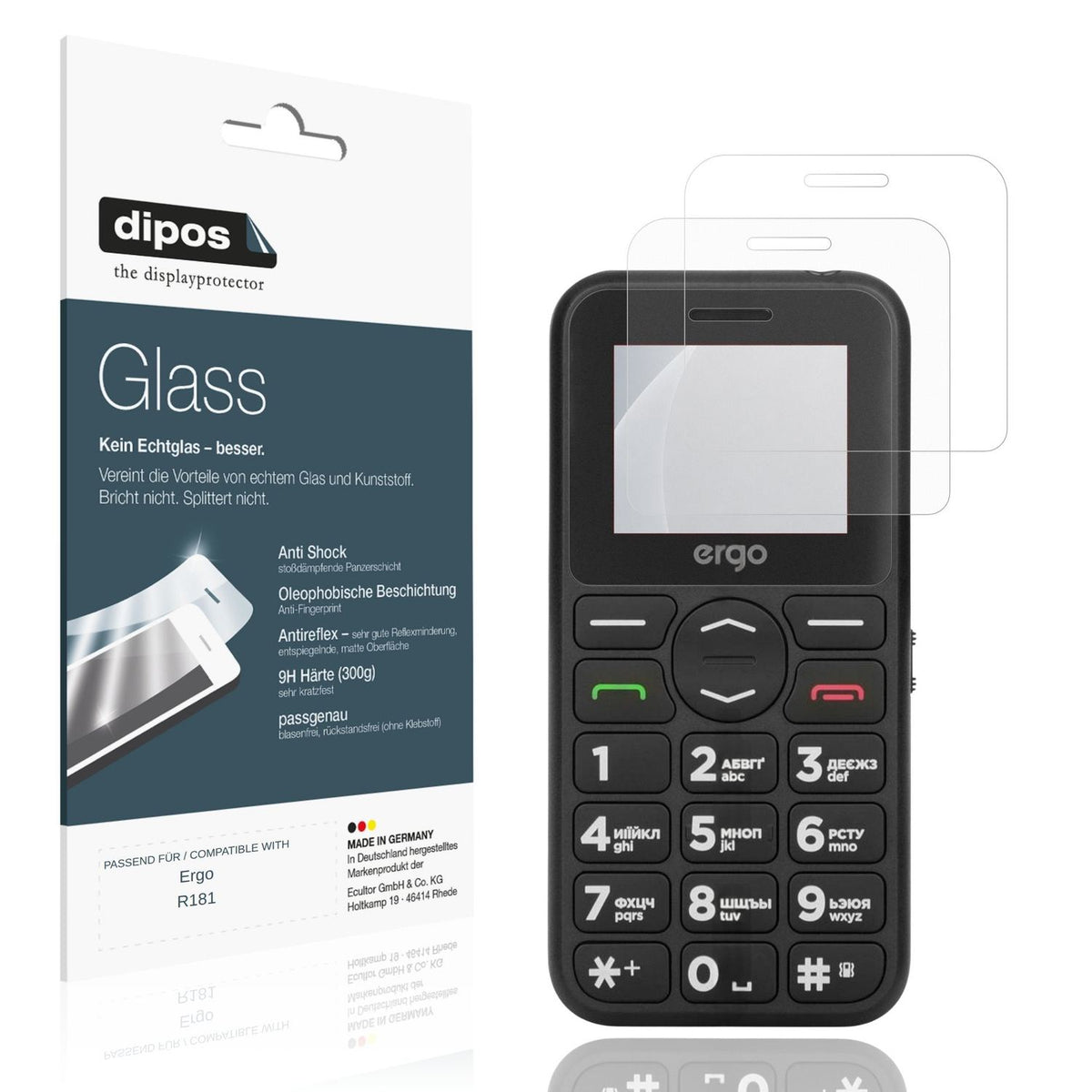 Matte Displayschutzfolie von dipos passend für Ergo R181, 9H kratzfest und blasenfrei montiert