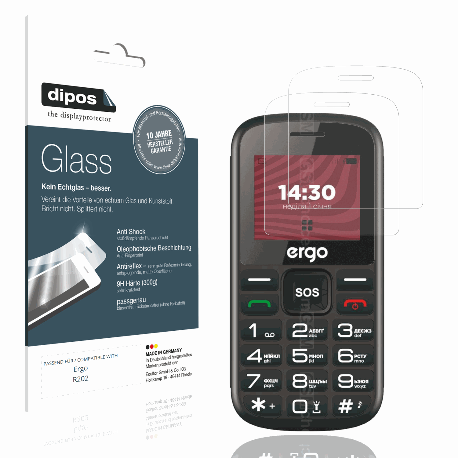 Matte Displayschutzfolie von dipos passend für Ergo R202, 9H kratzfest und blasenfrei montiert