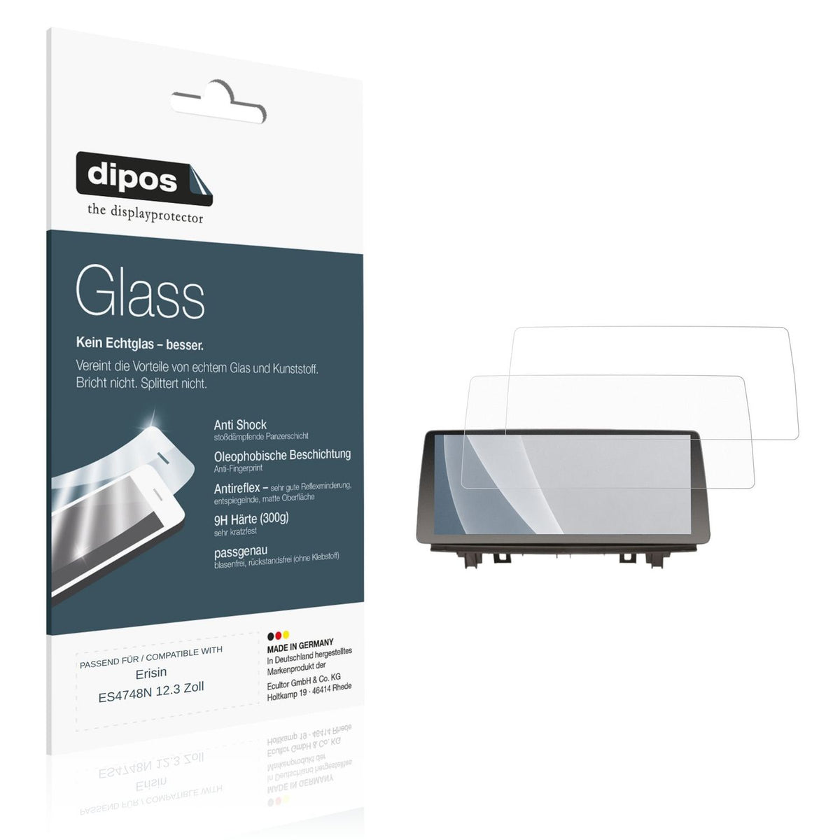 Matte Displayschutzfolie von dipos passend für Erisin ES4748N 12.3 Zoll, 9H kratzfest und blasenfrei montiert
