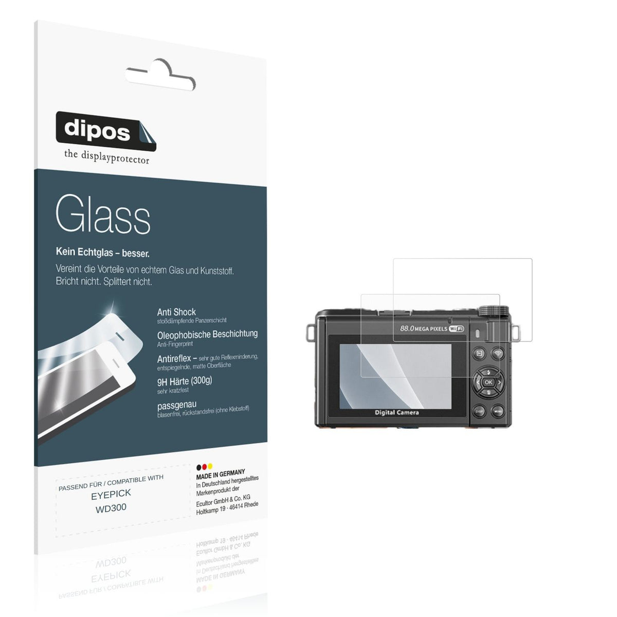 Matte Displayschutzfolie von dipos passend für EYEPICK WD300, 9H kratzfest und blasenfrei montiert