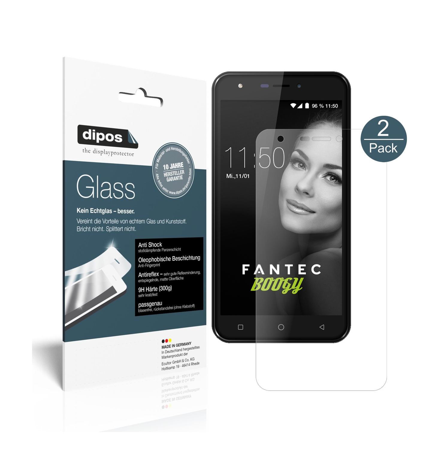 Matte Displayschutzfolie von dipos passend für Fantec Boogy, 9H kratzfest und blasenfrei montiert