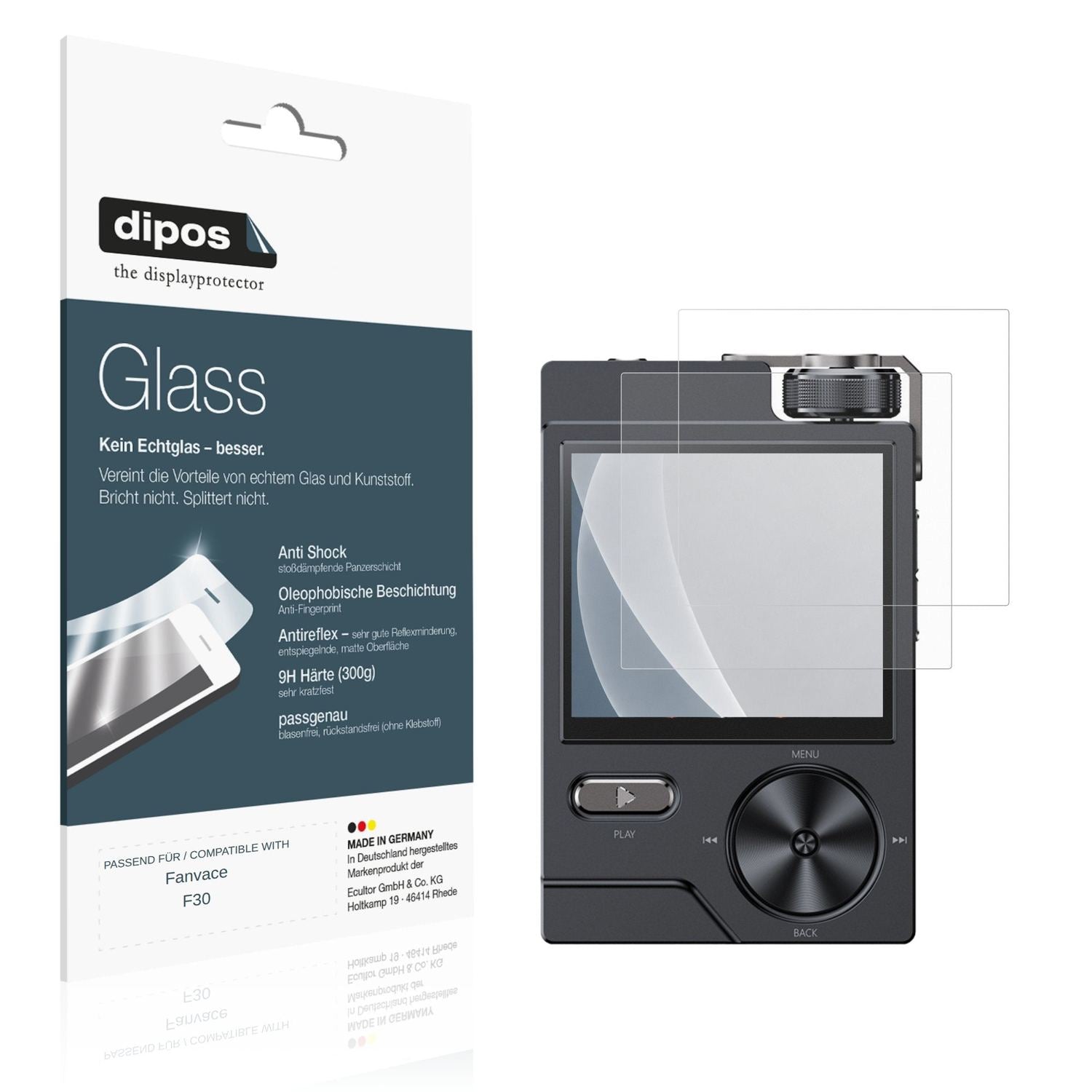 Matte Displayschutzfolie von dipos passend für Fanvace F30, 9H kratzfest und blasenfrei montiert