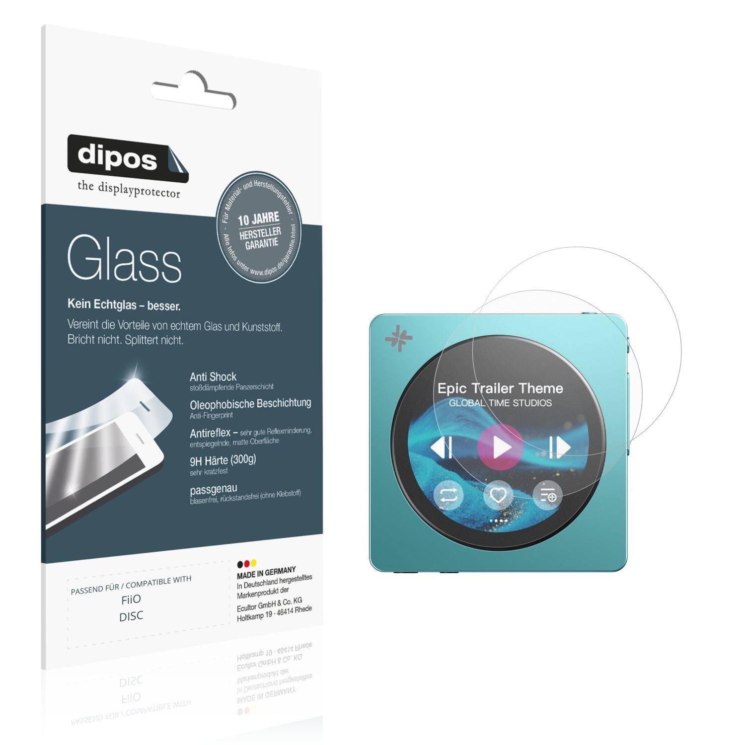Matte Displayschutzfolie von dipos passend für FiiO DISC, 9H kratzfest und blasenfrei montiert