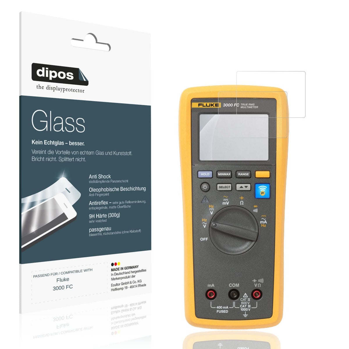Matte Displayschutzfolie von dipos passend für Fluke 3000 FC, 9H kratzfest und blasenfrei montiert