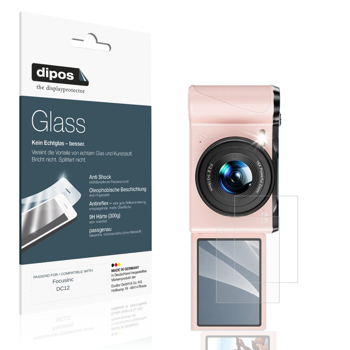 Matte Displayschutzfolie von dipos passend für Focusinc DC12, 9H kratzfest und blasenfrei montiert