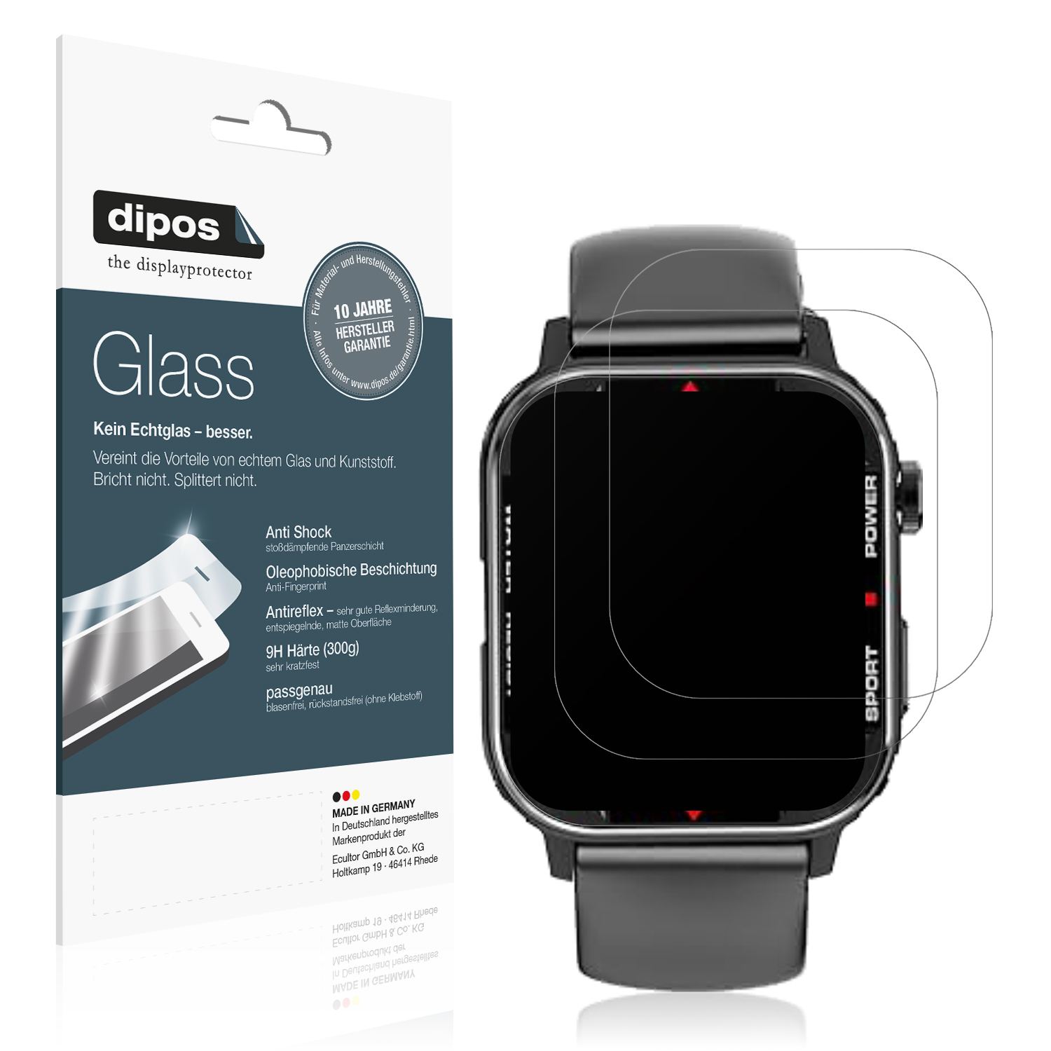 Matte Displayschutzfolie von dipos passend für G96 Smartwatch, 9H kratzfest und blasenfrei montiert