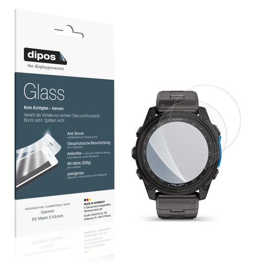 Matte Displayschutzfolie von dipos passend für Garmin D2 Mach 2 51mm, 9H kratzfest und blasenfrei montiert
