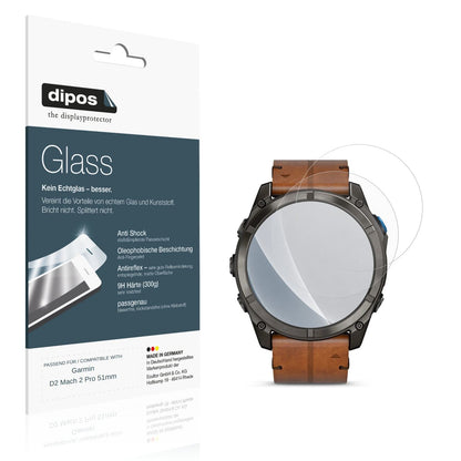 Matte Displayschutzfolie von dipos passend für Garmin D2 Mach 2 Pro 51mm, 9H kratzfest und blasenfrei montiert