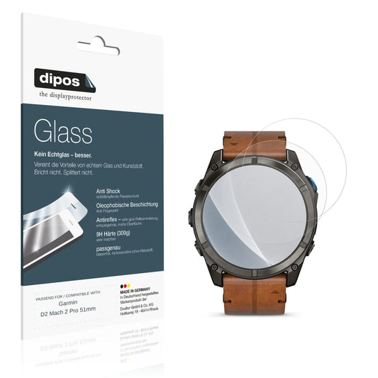 Matte Displayschutzfolie von dipos passend für Garmin D2 Mach 2 Pro 51mm, 9H kratzfest und blasenfrei montiert