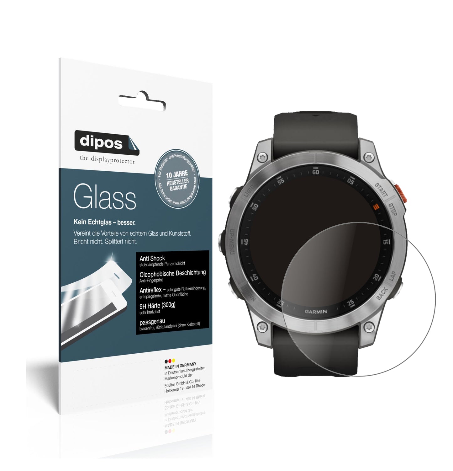 Matte Displayschutzfolie von dipos passend für Garmin Epix Gen 2, 9H kratzfest und blasenfrei montiert