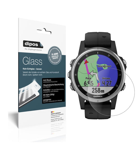 Matte Displayschutzfolie von dipos passend für Garmin fenix 5s Plus (42mm), 9H kratzfest und blasenfrei montiert