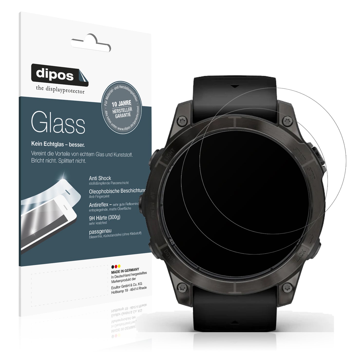 Matte Displayschutzfolie von dipos passend für Garmin Fenix 7 Pro 42mm, 9H kratzfest und blasenfrei montiert