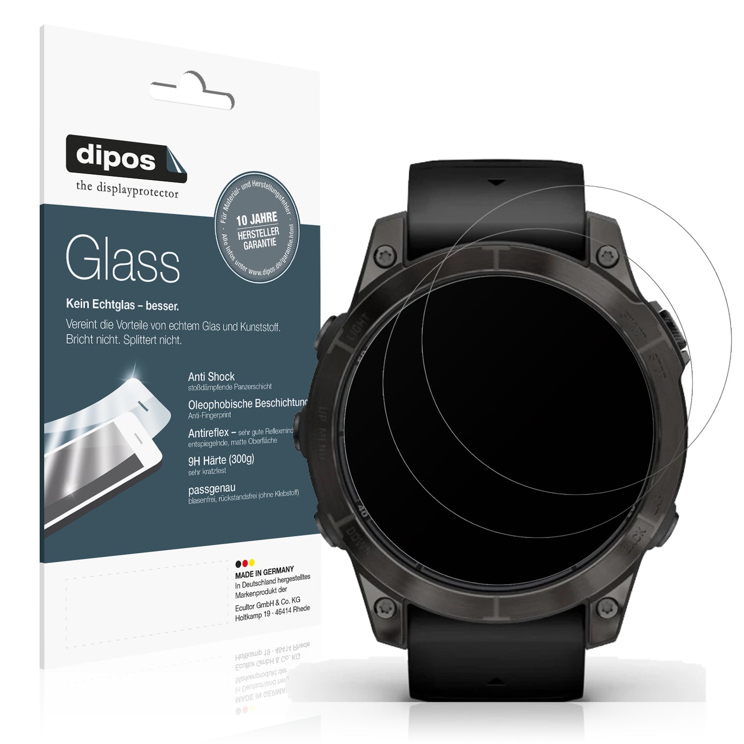 Matte Displayschutzfolie von dipos passend für Garmin Fenix 7 Pro 42mm, 9H kratzfest und blasenfrei montiert