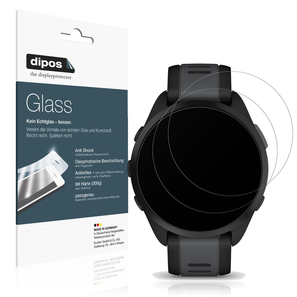 Matte Displayschutzfolie von dipos passend für Garmin Forerunner 165, 9H kratzfest und blasenfrei montiert