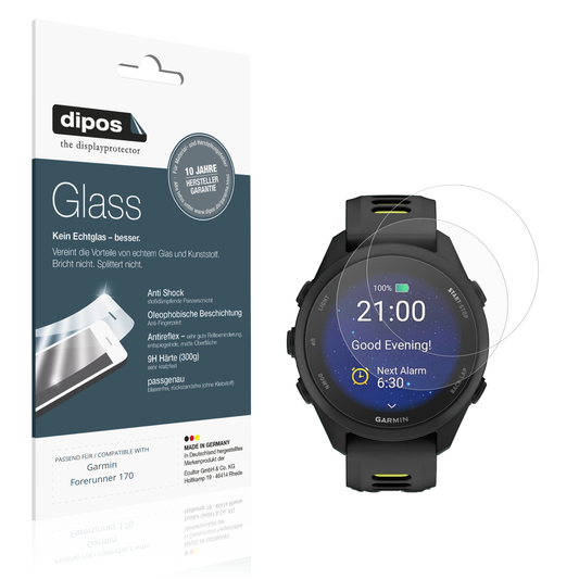 Matte Displayschutzfolie von dipos passend für Garmin Forerunner 170, 9H kratzfest und blasenfrei montiert