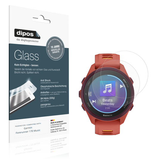 Matte Displayschutzfolie von dipos passend für Garmin Forerunner 170 Music, 9H kratzfest und blasenfrei montiert