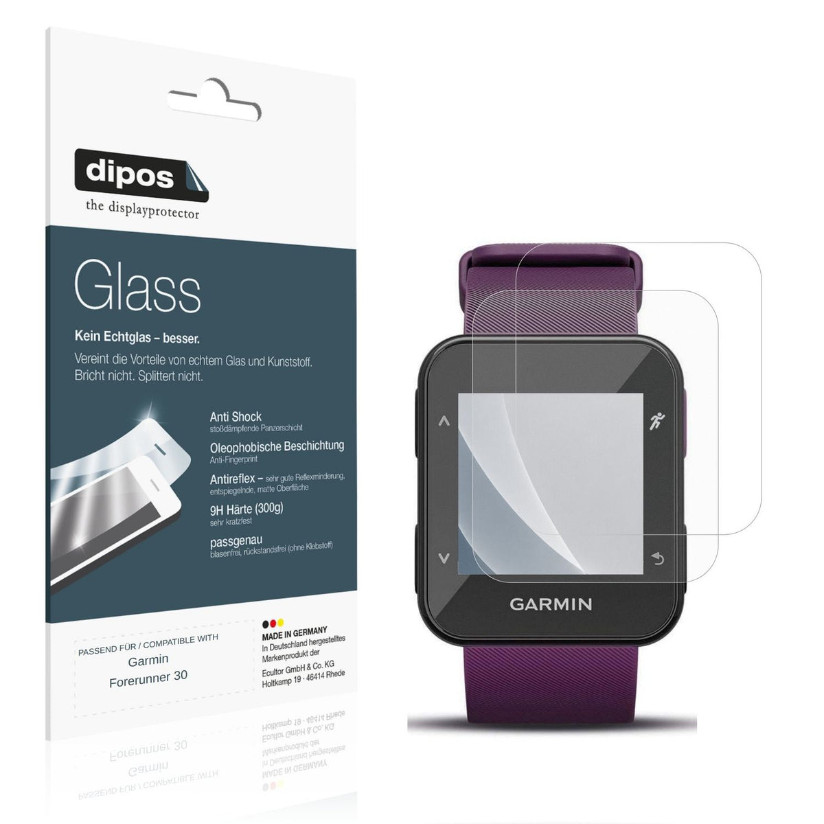 Matte Displayschutzfolie von dipos passend für Garmin Forerunner 30, 9H kratzfest und blasenfrei montiert