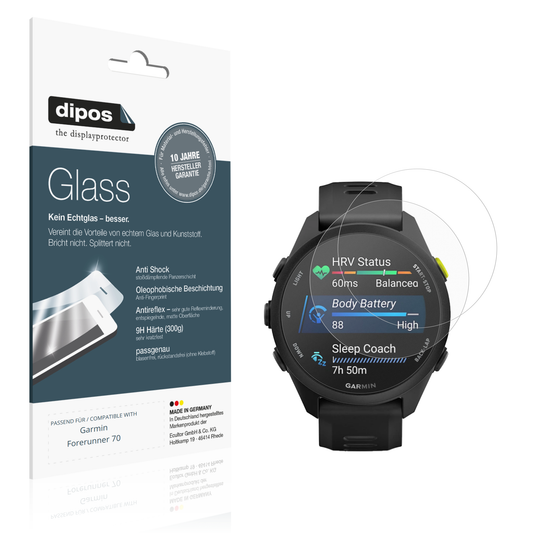 Matte Displayschutzfolie von dipos passend für Garmin Forerunner 70, 9H kratzfest und blasenfrei montiert