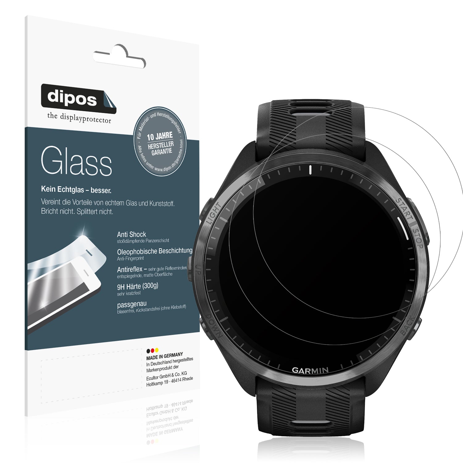 Matte Displayschutzfolie von dipos passend für Garmin Forerunner 965, 9H kratzfest und blasenfrei montiert