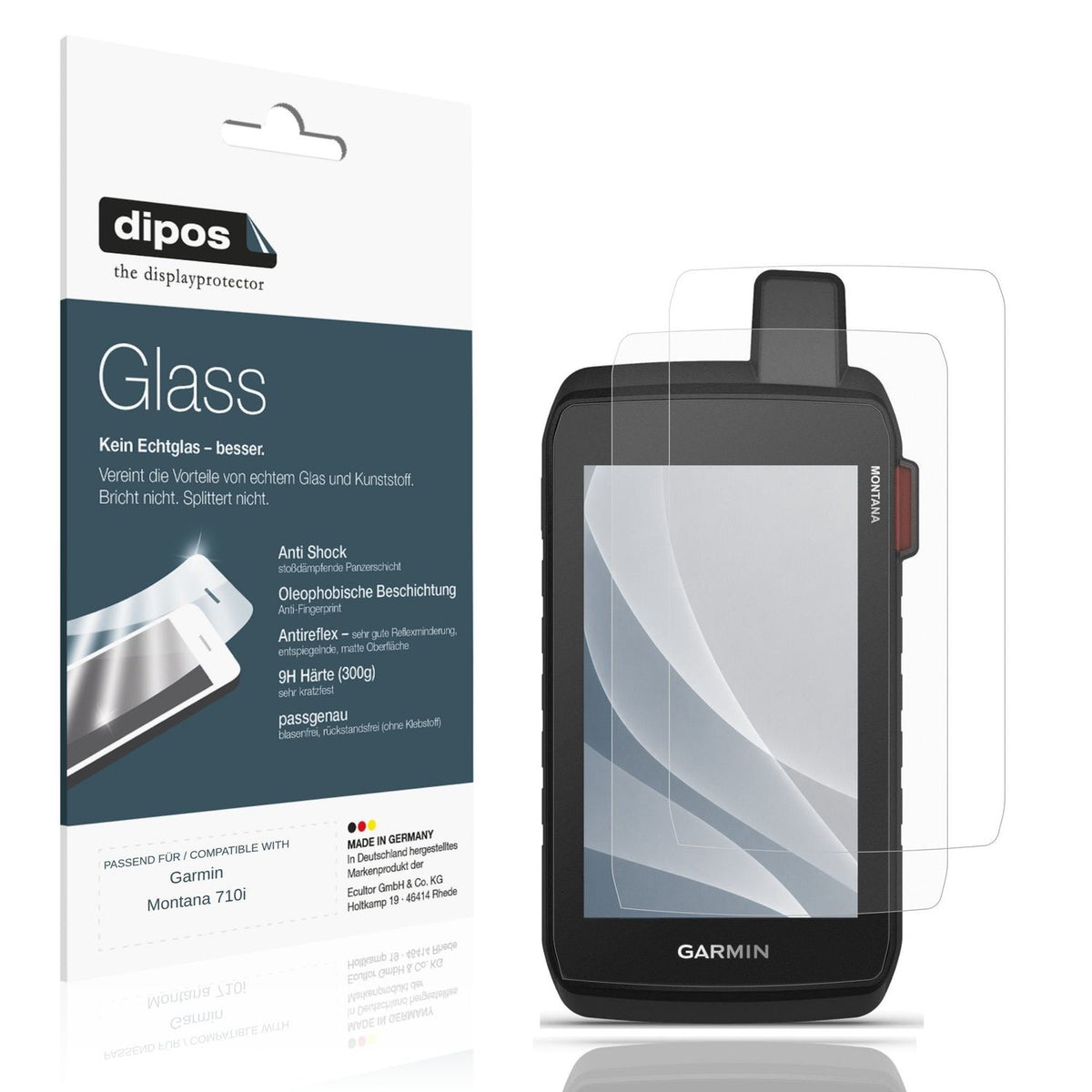 Matte Displayschutzfolie von dipos passend für Garmin Montana 710i, 9H kratzfest und blasenfrei montiert
