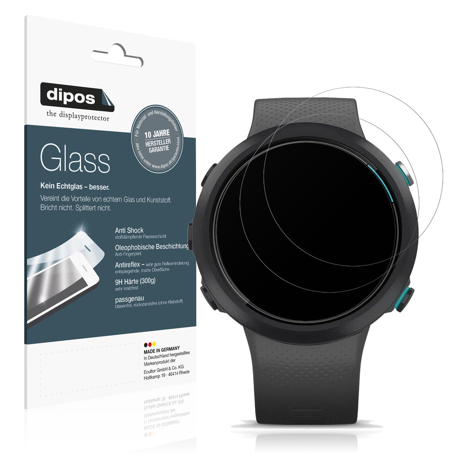 Matte Displayschutzfolie von dipos passend für Garmin Swim 2, 9H kratzfest und blasenfrei montiert