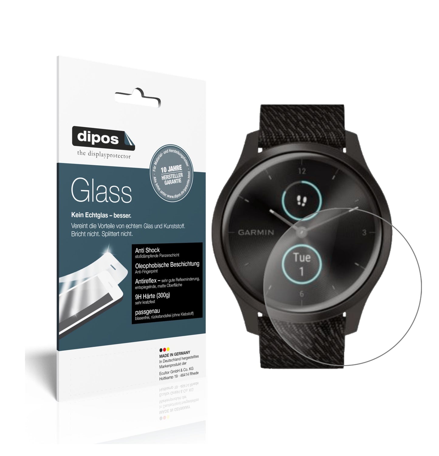 Matte Displayschutzfolie von dipos passend für Garmin Vivomove Style, 9H kratzfest und blasenfrei montiert