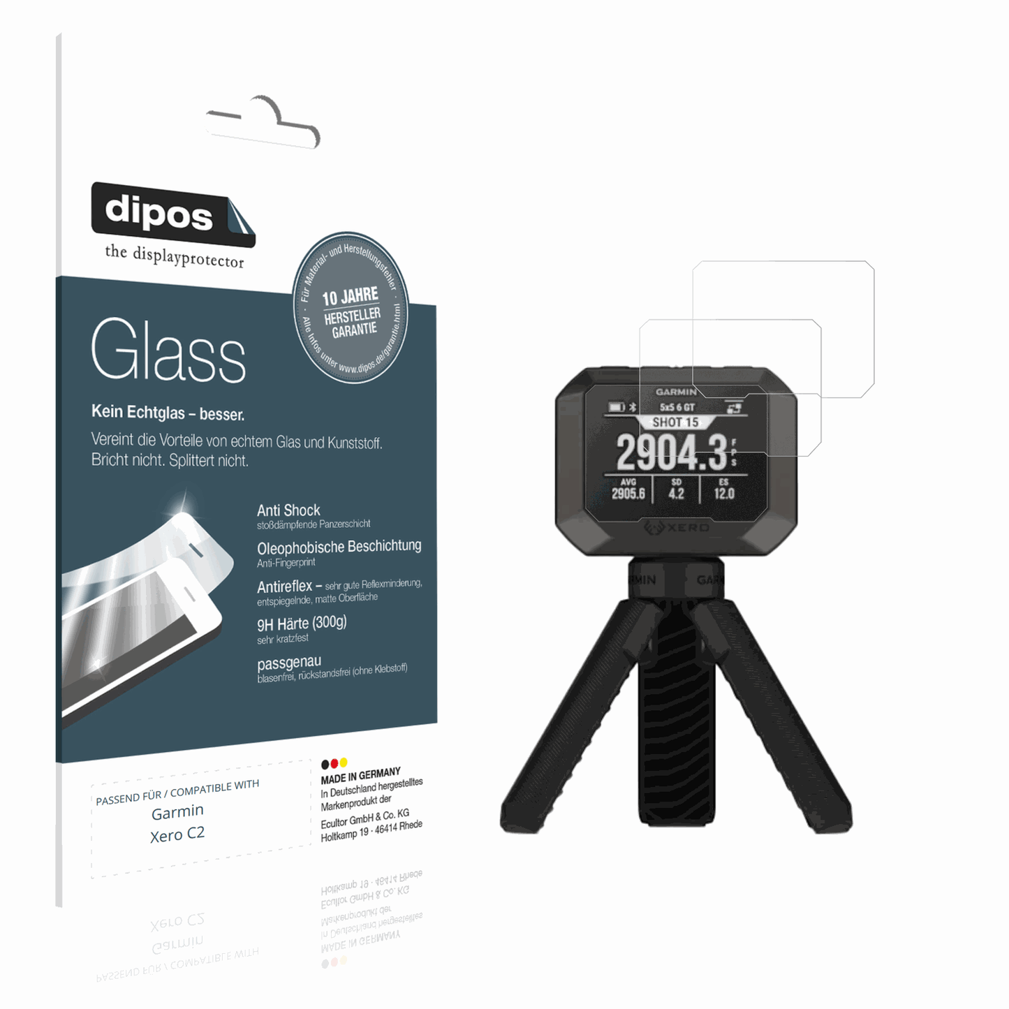 Matte Displayschutzfolie von dipos passend für Garmin Xero C2, 9H kratzfest und blasenfrei montiert