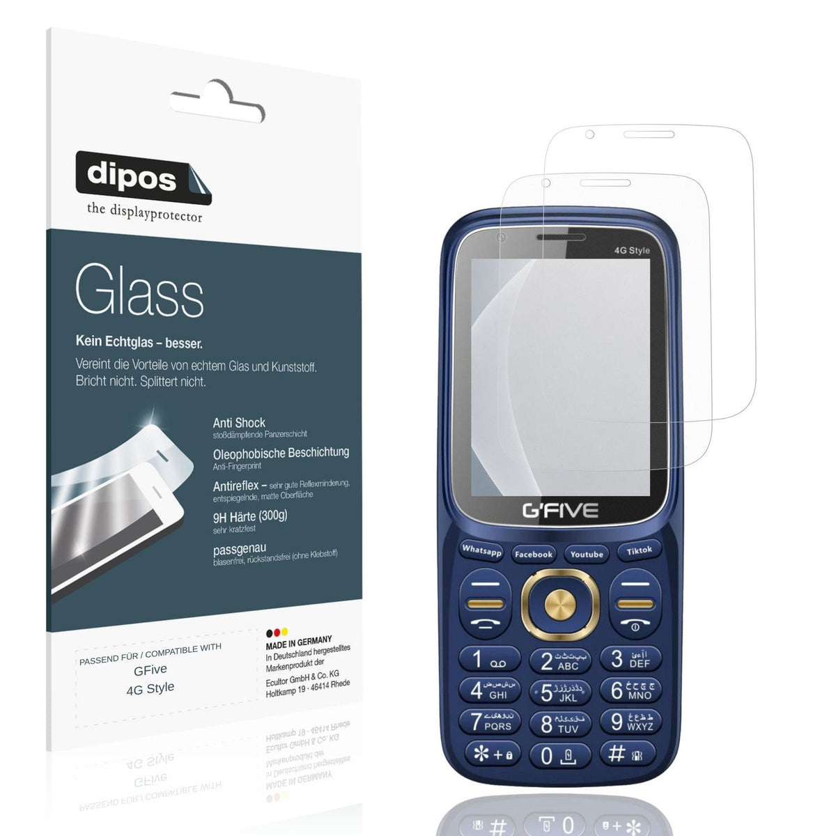 Matte Displayschutzfolie von dipos passend für GFive 4G Style, 9H kratzfest und blasenfrei montiert