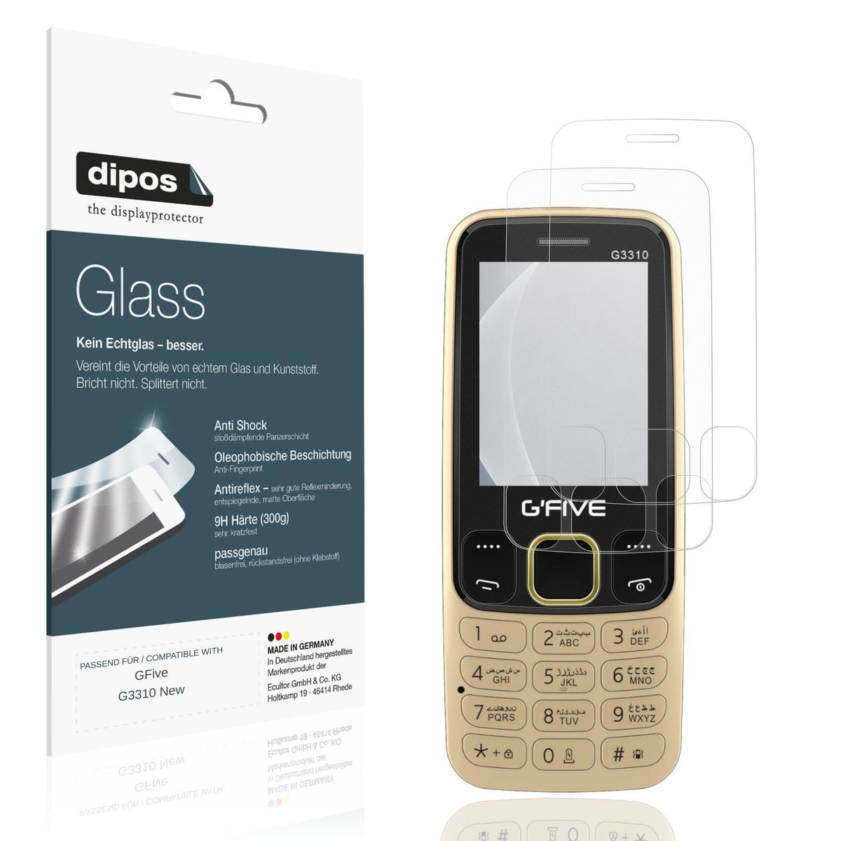 Matte Displayschutzfolie von dipos passend für GFive G3310 New, 9H kratzfest und blasenfrei montiert