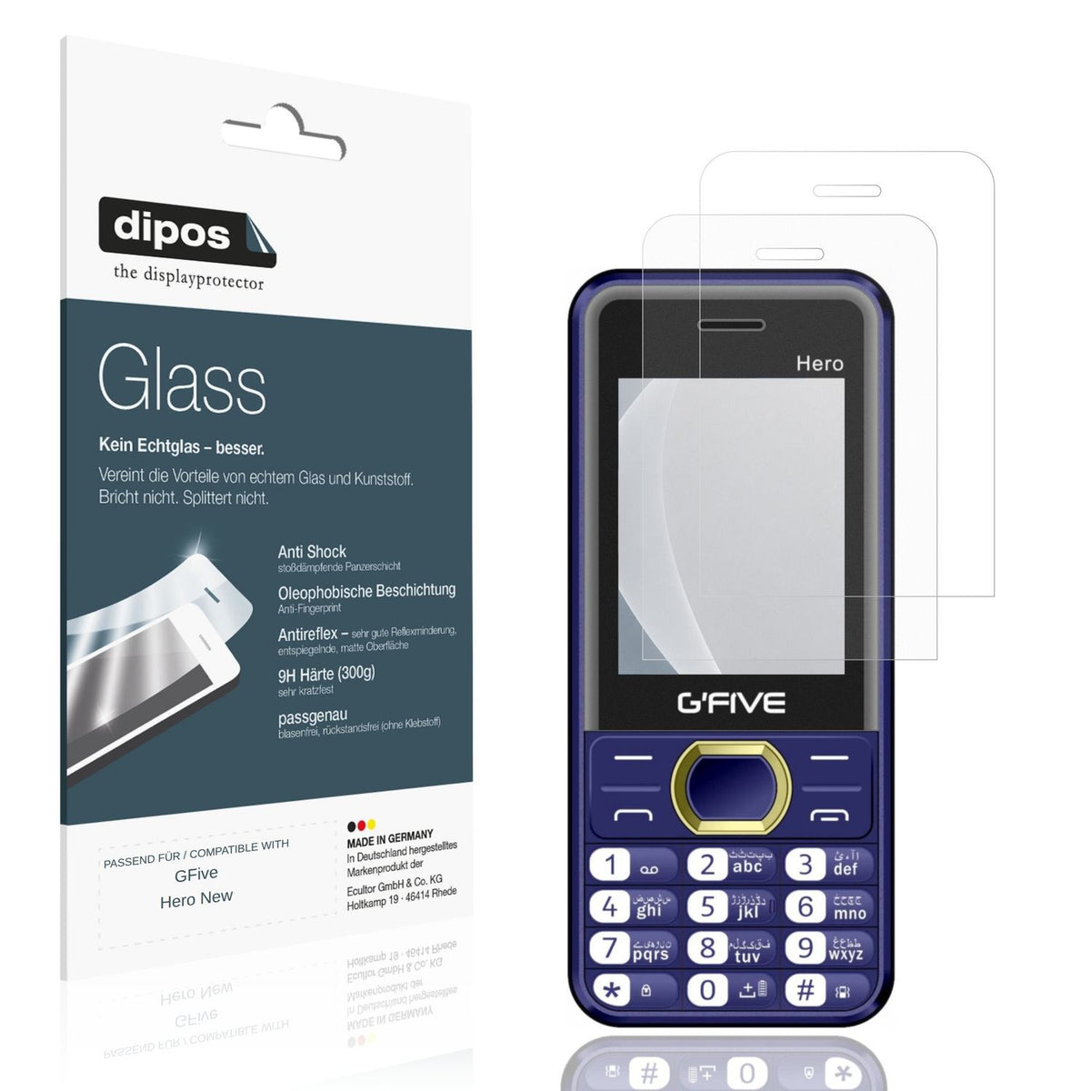 Matte Displayschutzfolie von dipos passend für GFive Hero New, 9H kratzfest und blasenfrei montiert