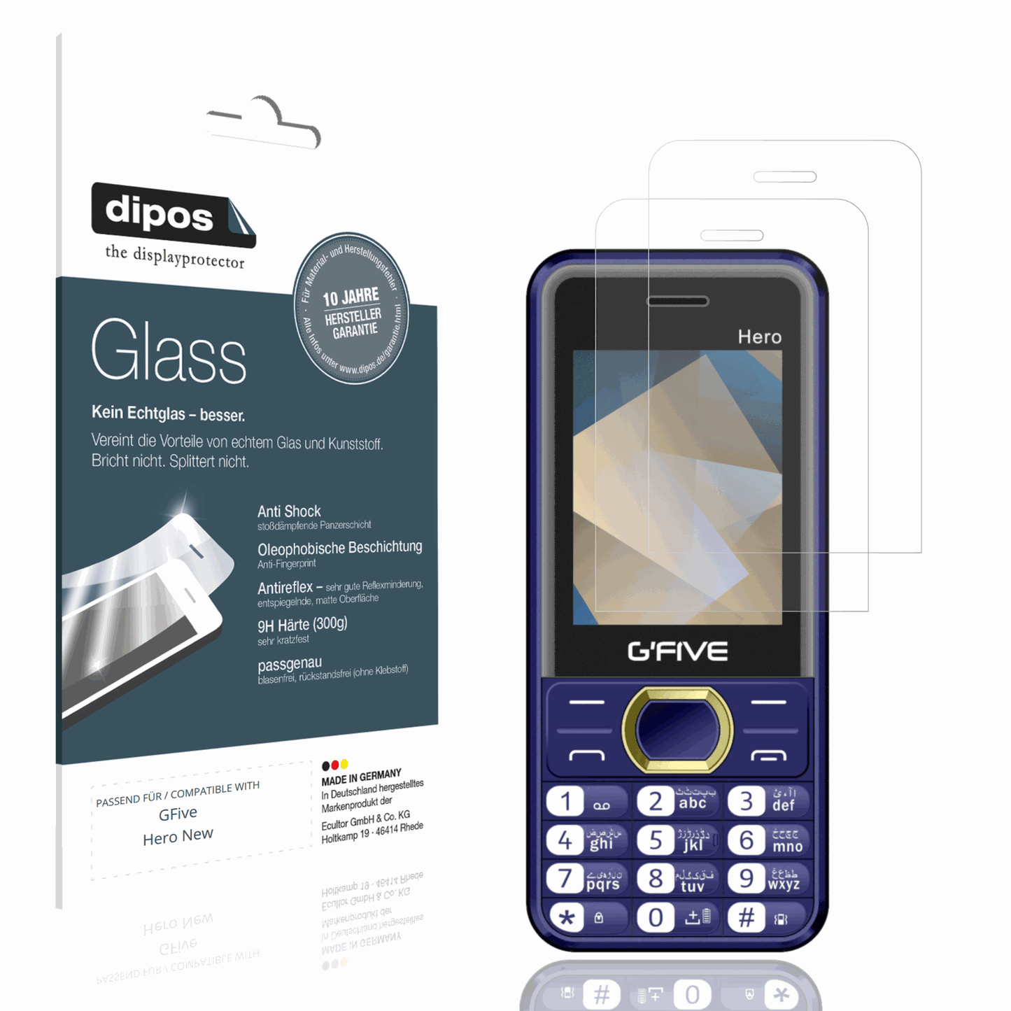 Matte Displayschutzfolie von dipos passend für GFive Hero New, 9H kratzfest und blasenfrei montiert