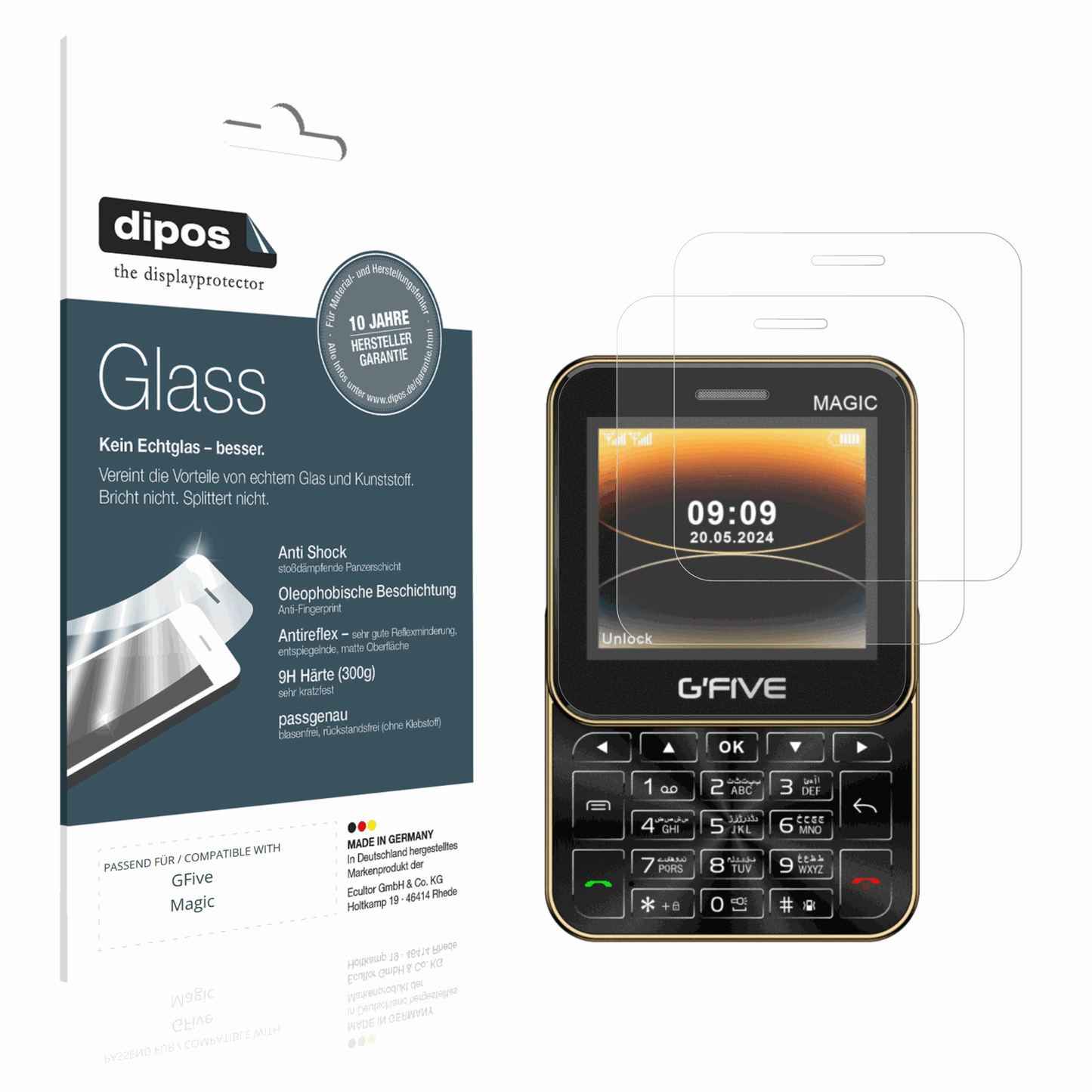Matte Displayschutzfolie von dipos passend für GFive Magic, 9H kratzfest und blasenfrei montiert