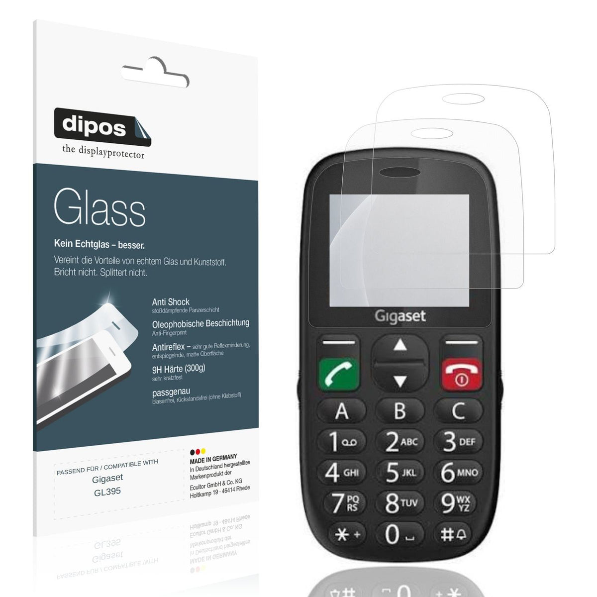 Matte Displayschutzfolie von dipos passend für Gigaset GL395, 9H kratzfest und blasenfrei montiert