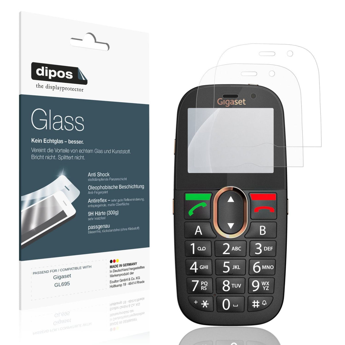 Matte Displayschutzfolie von dipos passend für Gigaset GL695, 9H kratzfest und blasenfrei montiert