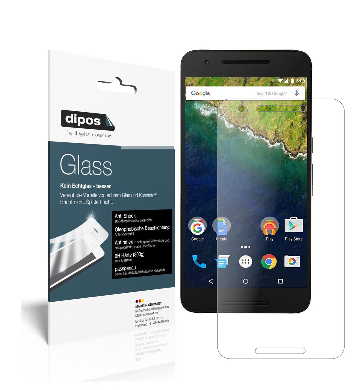 Matte Displayschutzfolie von dipos passend für Google Nexus 6P, 9H kratzfest und blasenfrei montiert