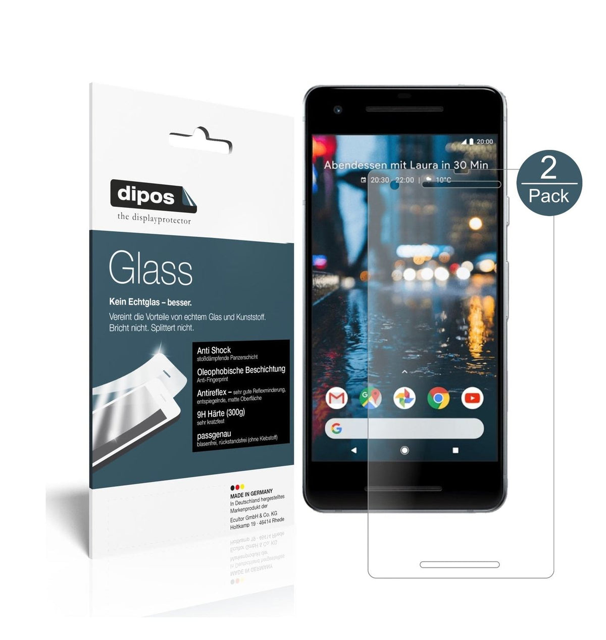 Matte Displayschutzfolie von dipos passend für Google Pixel 2, 9H kratzfest und blasenfrei montiert